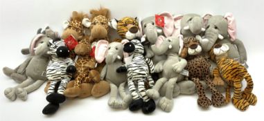 Fifteen Russ soft toys of wild animals comprising three large and three standard elephants