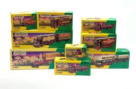 Nine Corgi limited edition Showman's Range - 06601 Morris 1000 Advance Publicity Van Set; 09901 ERF