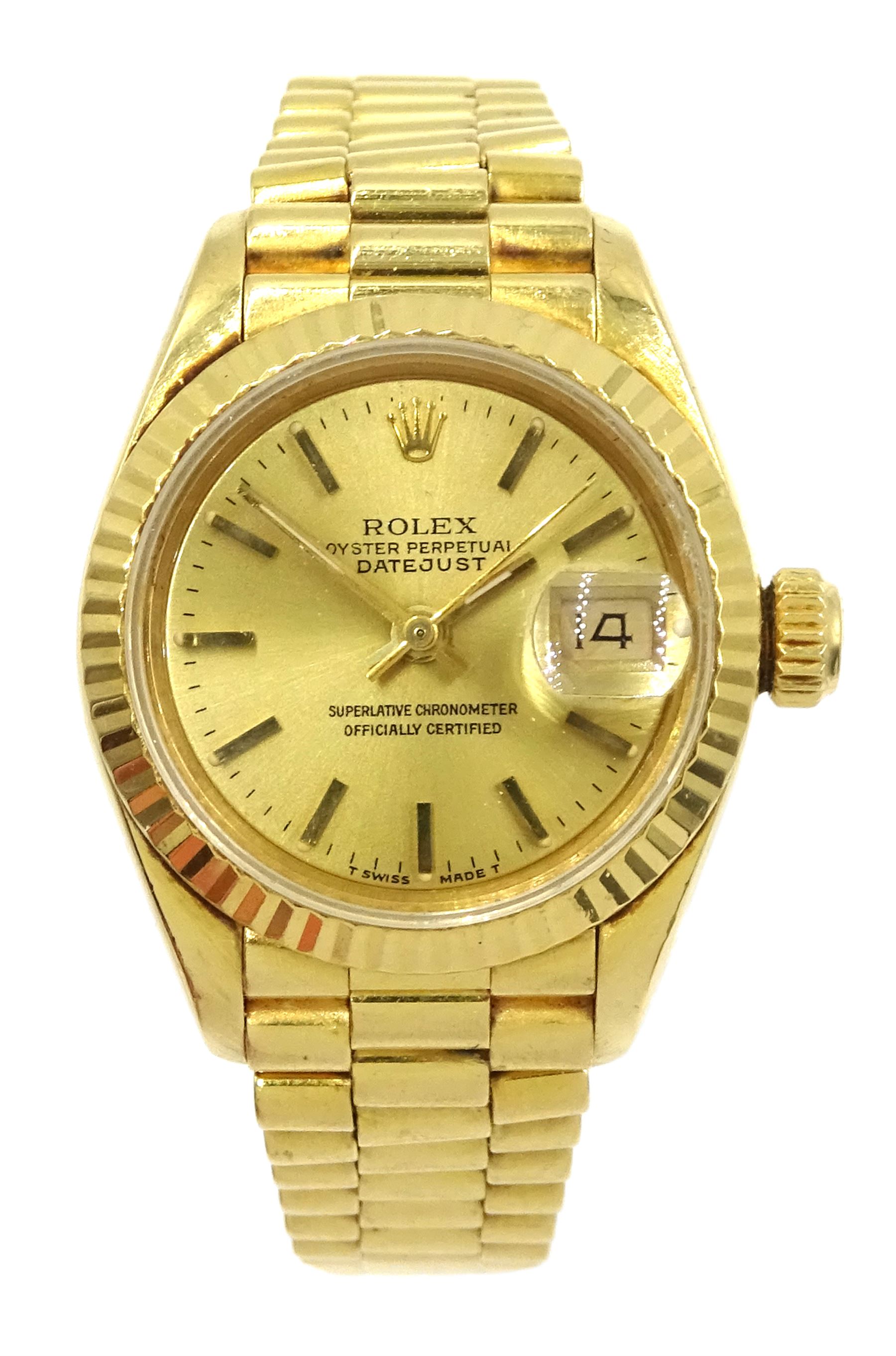 Rolex Oyster Perpetual Datejust ladies automatic 18ct gold bracelet wristwatch