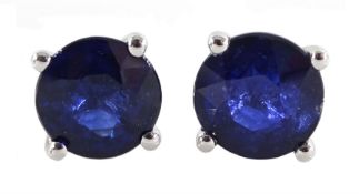 Pair of 18ct white gold round Ceylon sapphire stud earrings