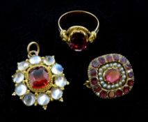 Georgian gold foil backed garnet and spilt seed pearl brooch