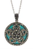 Silver turquoise and marcasite pendant necklace