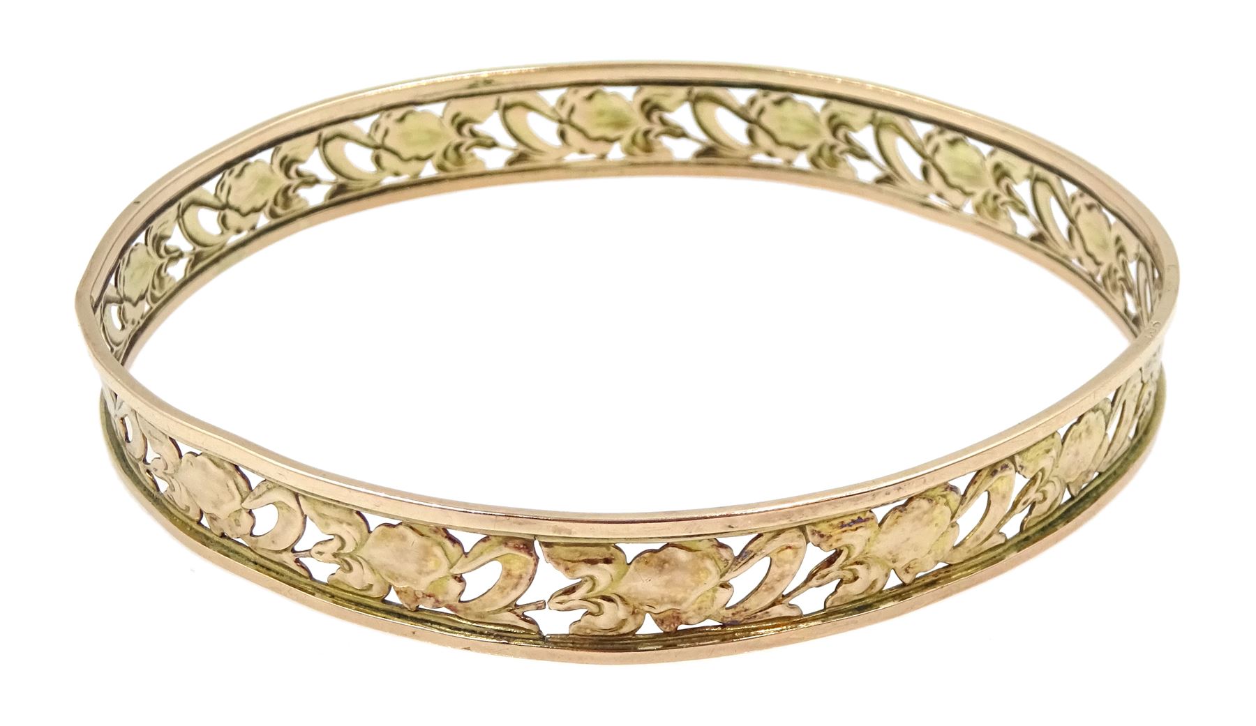 10ct gold flower design open work bangle