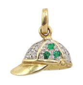 9ct gold diamond and emerald jockey's riding helmet pendant