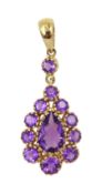 9ct gold amethyst cluster pendant