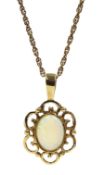 9ct gold oval opal pendant necklace