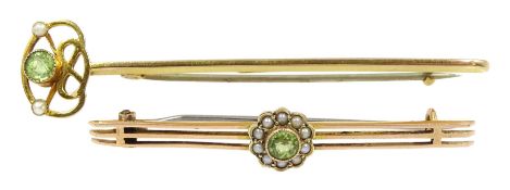 Early 20th century gold Art Nouveau peridot and split seed pearl brooch