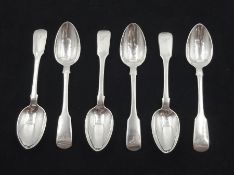 Set of six George IV silver Fiddle pattern teaspoons by William M Traies