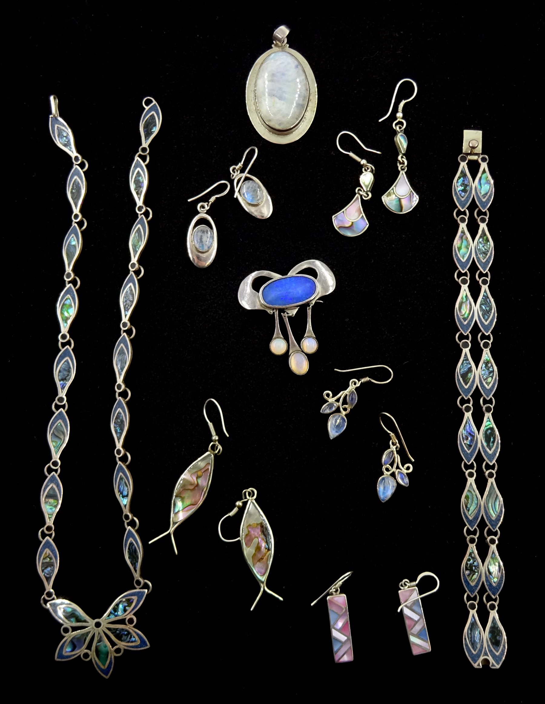 Silver opal doublet and moonstone pendant/brooch