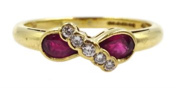 18ct gold pear shaped ruby and round brilliant cut diamond ring