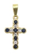 9ct gold diamond and sapphire cross pendant