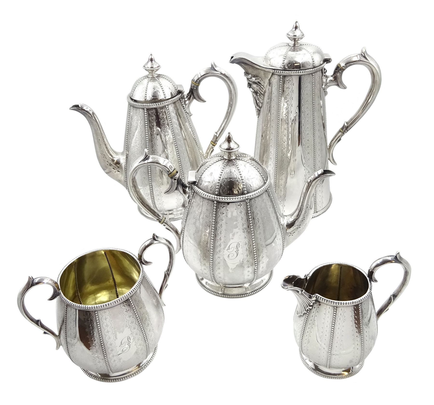 Victorian silver three piece tea service including teapot