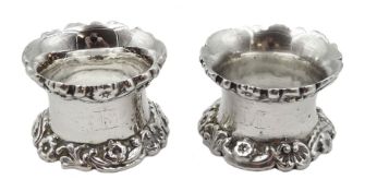 Pair of silver napkin rings floral and foliate borders by Walker & Hall