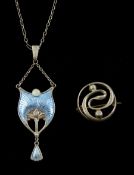 Early 20th century silver and blue enamel pendant by Charles Horner