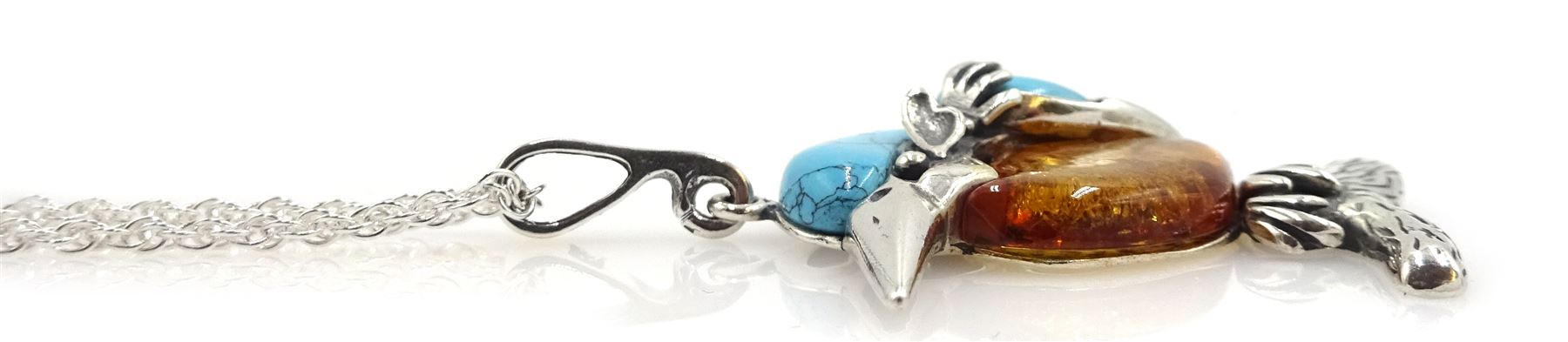 Silver Baltic amber and turquoise kingfisher pendant necklace - Image 2 of 2