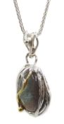 Silver and 14ct gold wire labradorite pendant necklace