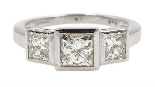 18ct white gold three stone princess cut diamond ring