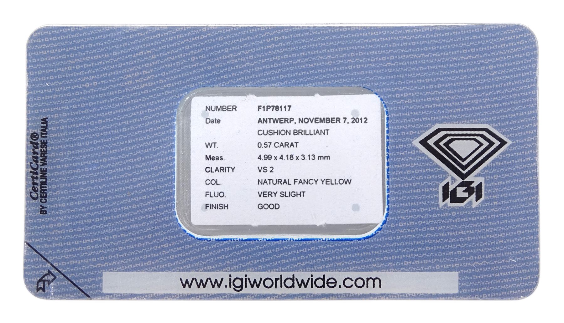 Certified loose fancy coloured cushion brilliant cut diamond - Image 3 of 5
