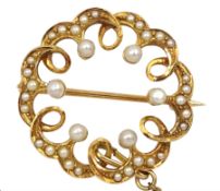 Early 20th century 14ct gold circular pearl brooch