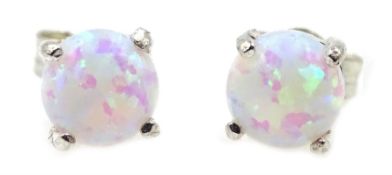 Pair of silver opal stud earrings