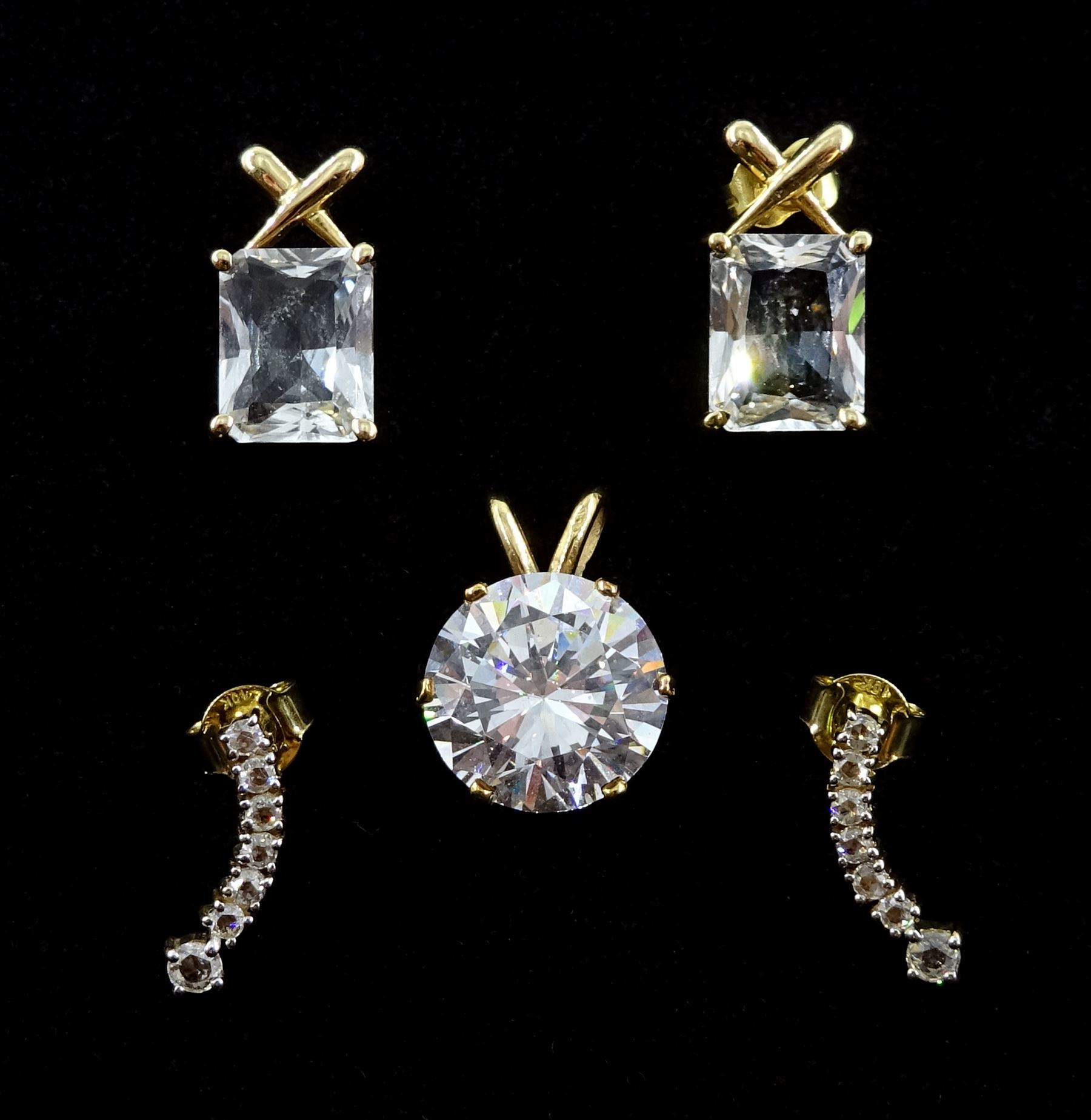 Pair of 10ct gold rose cut diamond pendant stud earrings