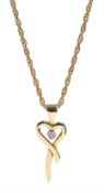 9ct gold single stone diamond heart pendant necklace