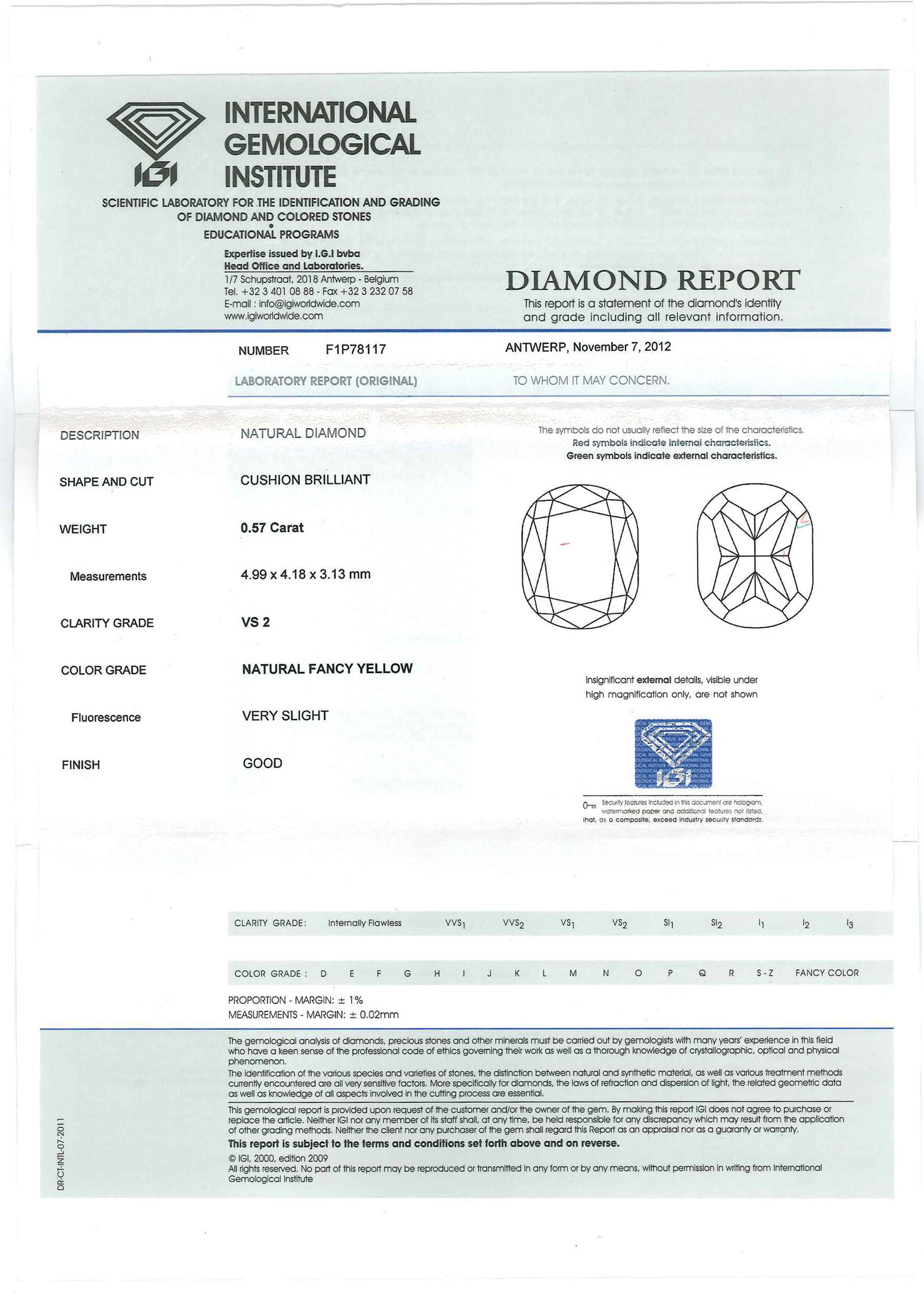 Certified loose fancy coloured cushion brilliant cut diamond - Image 2 of 5