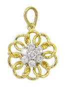 18ct gold round brilliant cut diamond flower cluster pendant