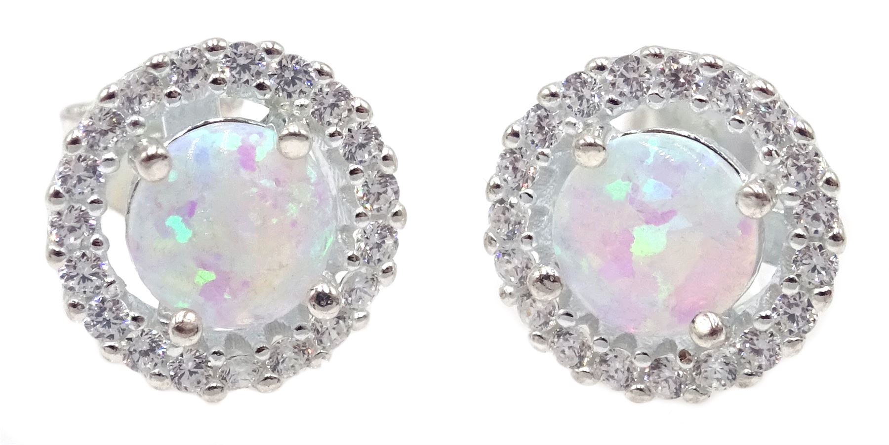 Pair of silver opal and cubic zirconia stud earrings