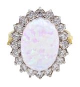 Silver-gilt oval opal and cubic zirconia ring