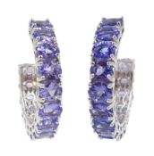 Pair of silver tanzanite hoop earrings