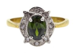 Silver-gilt peridot and cubic zirconia ring