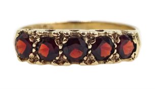 9ct gold five stone garnet ring