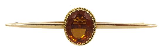 Gold oval golden citrine bar brooch