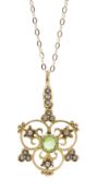 Edwardian gold peridot and seed pearl pendant