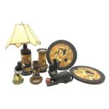 Collection of Bretby Japanese design pottery comprising a lamp