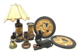 Collection of Bretby Japanese design pottery comprising a lamp