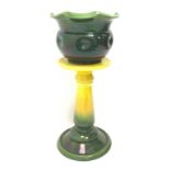 Bretby green and yellow glazed jardini�re and stand