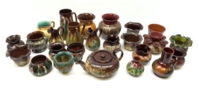 A collection of early to mid 20th century drip glazed pottery to include vases