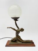 A bronzed Art Deco style table lamp in the form of a dancer