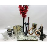 Collection of modern glass to include a tall glass posy vase