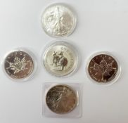 Five silver bullion coins