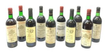 Mixed red wines including four bottles of Chateau du Roy 1979 Puisseguin St Emilion (one with broken