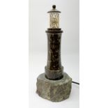 20th century Cornish Serpentine table lamp modelled as a lighthouse