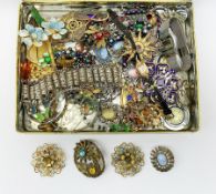 Middle Eastern silver bracelet (tested) and collection of vintage costume jewellery including brooch