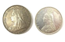 Queen Victoria 1894 crown and 1887 double florin coins