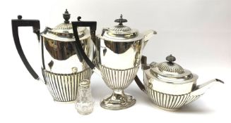 Walker & Hall silver-plated pedestal hot water pot of half fluted form