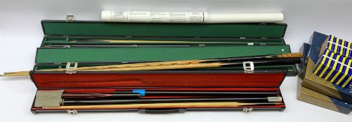 Collection of various snooker cues to include a Lewis & Wilson cue