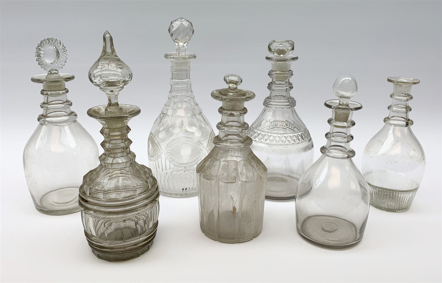 A group of seven various 18th/early 19th century glass decanters