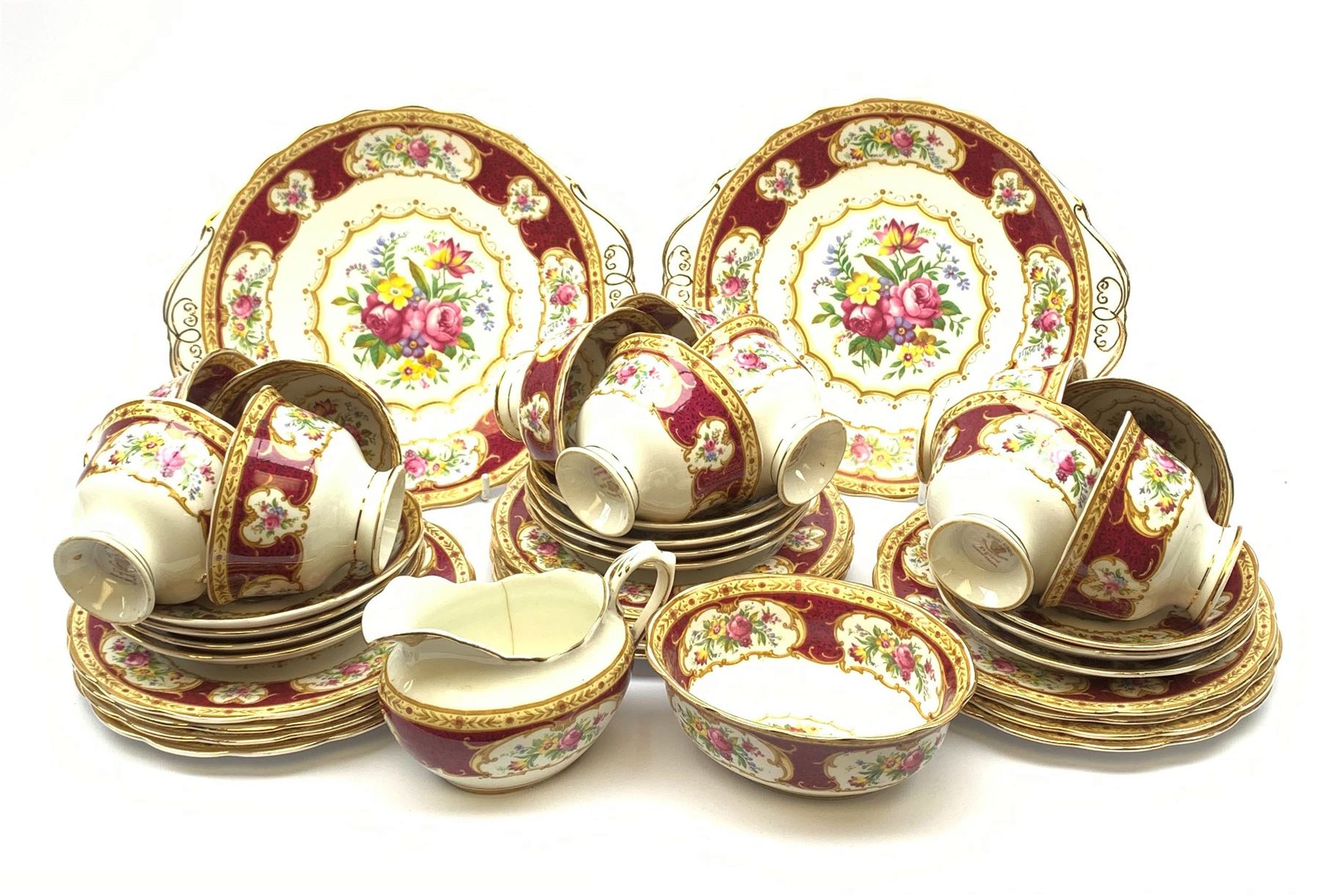 Royal Albert Lady Hamilton pattern tea service comprising twelve tea cups